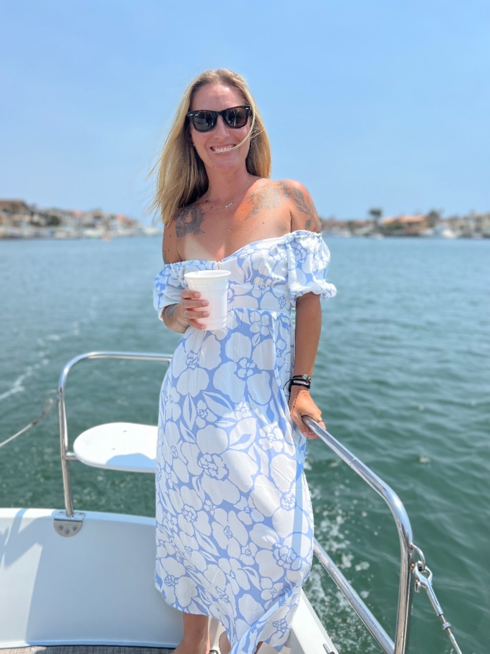 Billabong Light Blue and White Floral Midi Dress